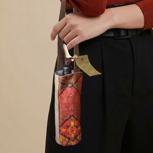 Clea Ray Kilim Print Repurposed Canvas Wine Bottle Bag Red Orange Handcrafted